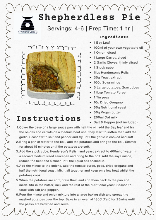 Shepherdless Pie (separate ingredients needed for this recipe, see below)