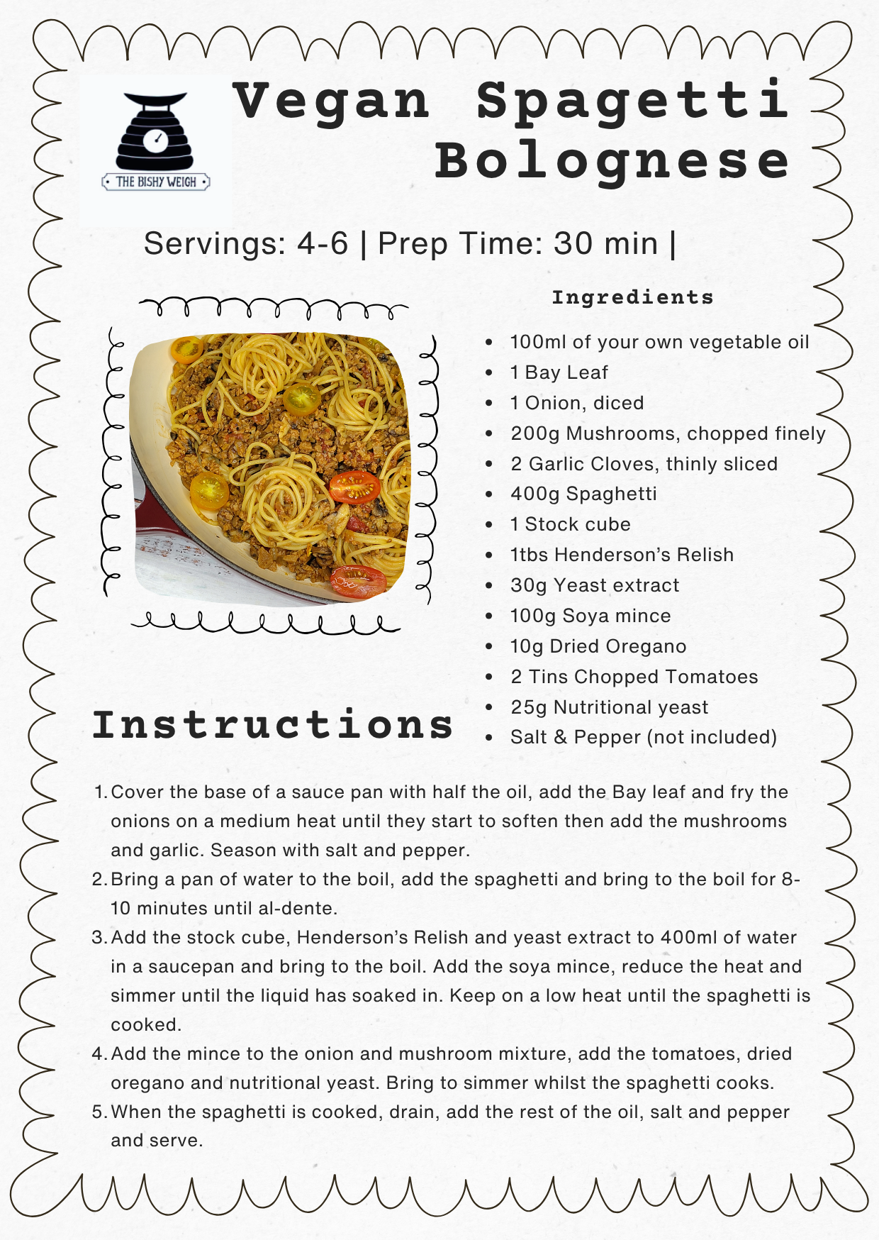 Spaghetti Bolognose (separate ingredients needed for this recipe, see below)
