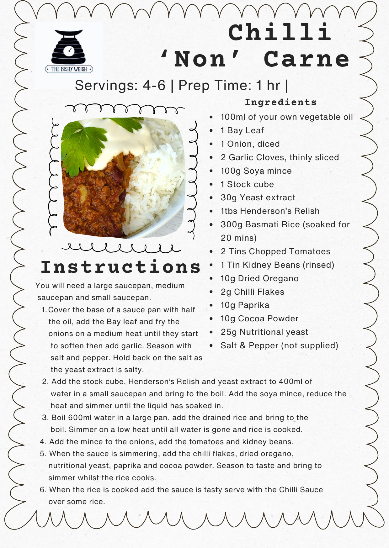 Chilli 'Non' Carne (separate ingredients needed for this recipe, see below)